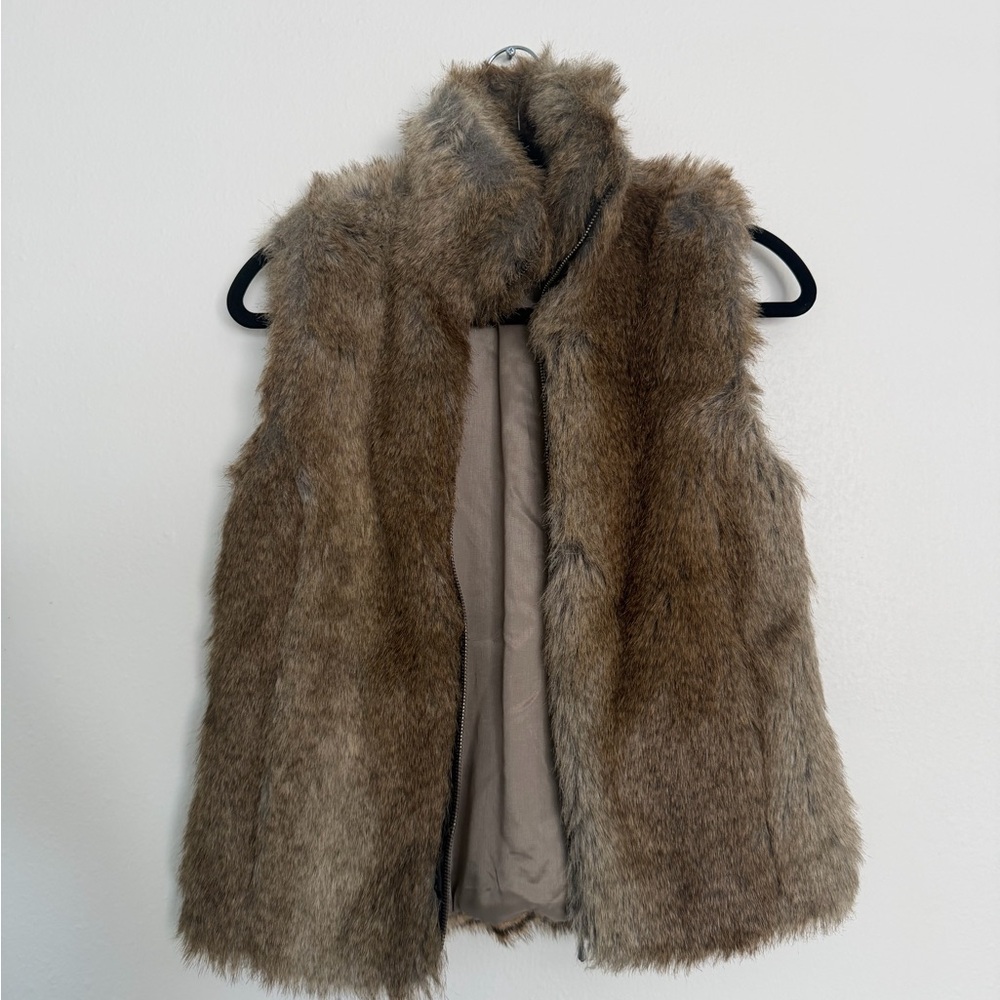 Tommy Hilfiger Brown Faux Fur Trim Vest